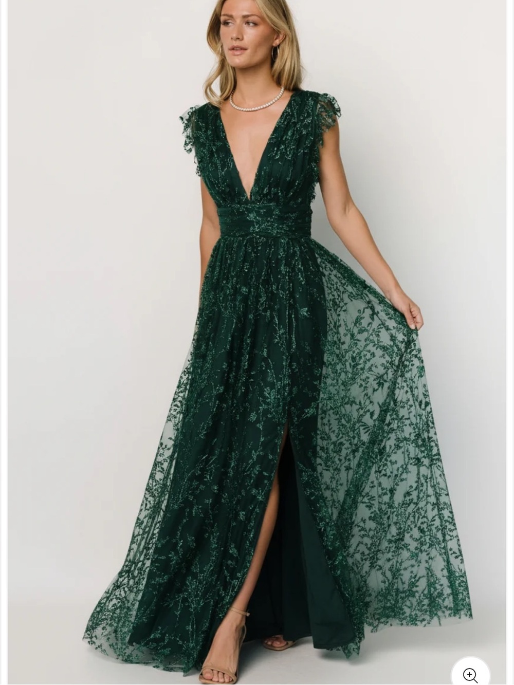 Deep Green Embellished V-Neck Gown - Picture 10 of 11